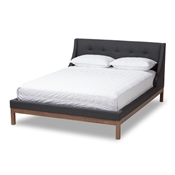 Baxton Studio Louvain Modern and Contemporary Dark Grey Fabric Upholstered Walnut-Finished Queen Sized Platform Bed